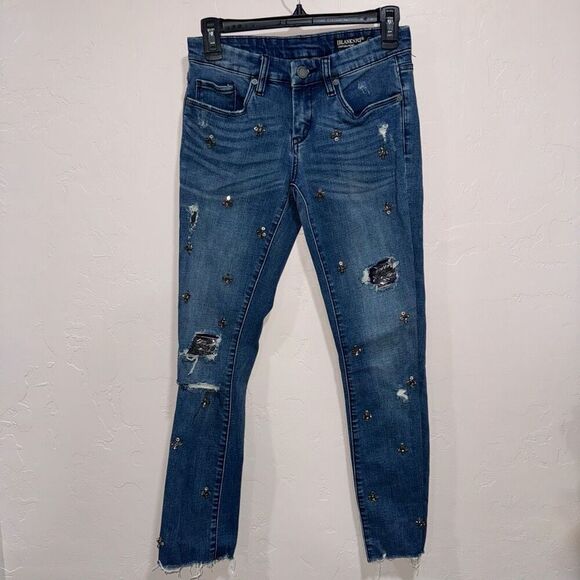 Blank NYC Crop Girlfriend Jeans with gem stone designs - Picture 2 of 7